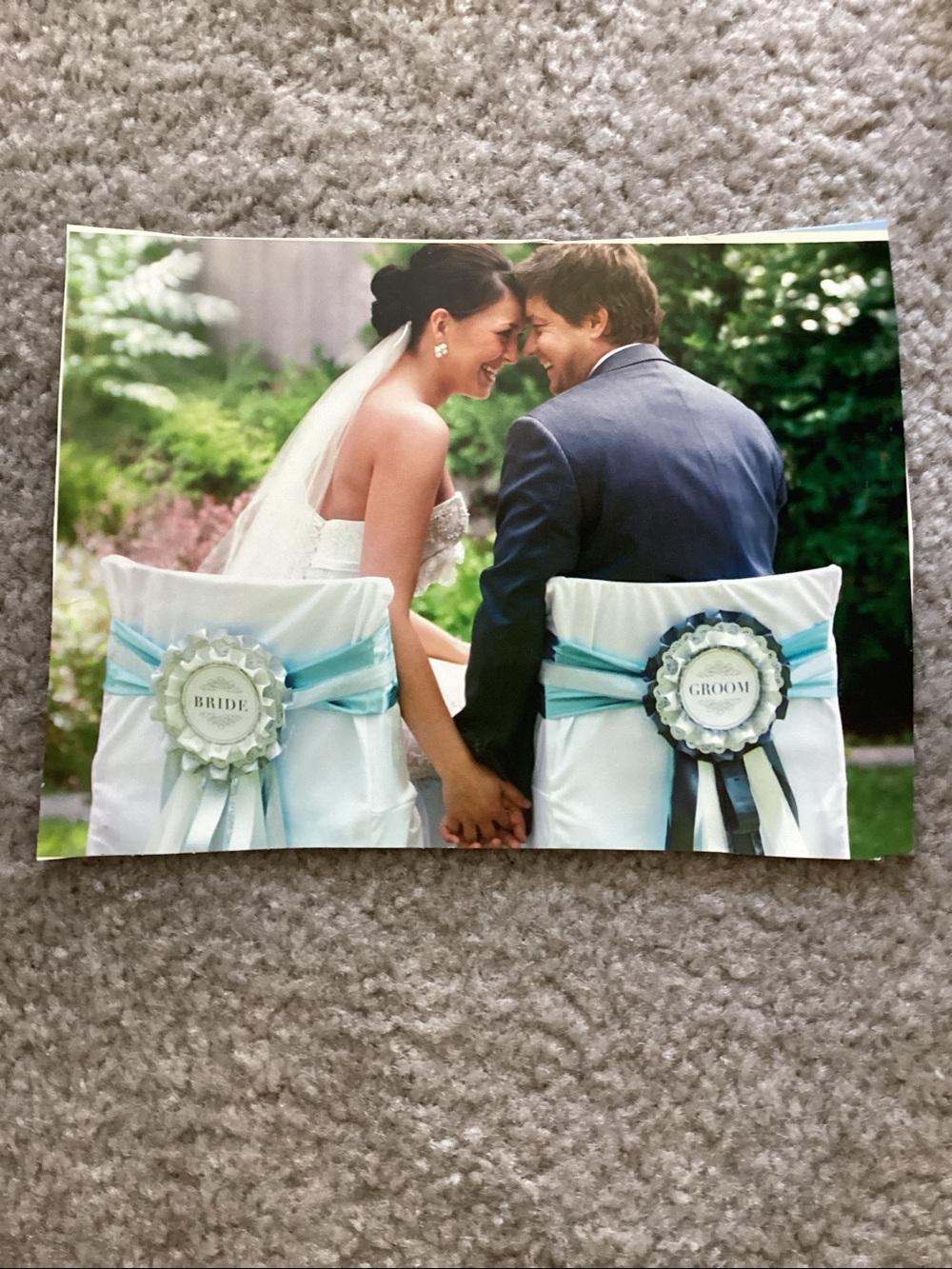 Bride & Groom Satin Chair Signs - Silver Gray, White